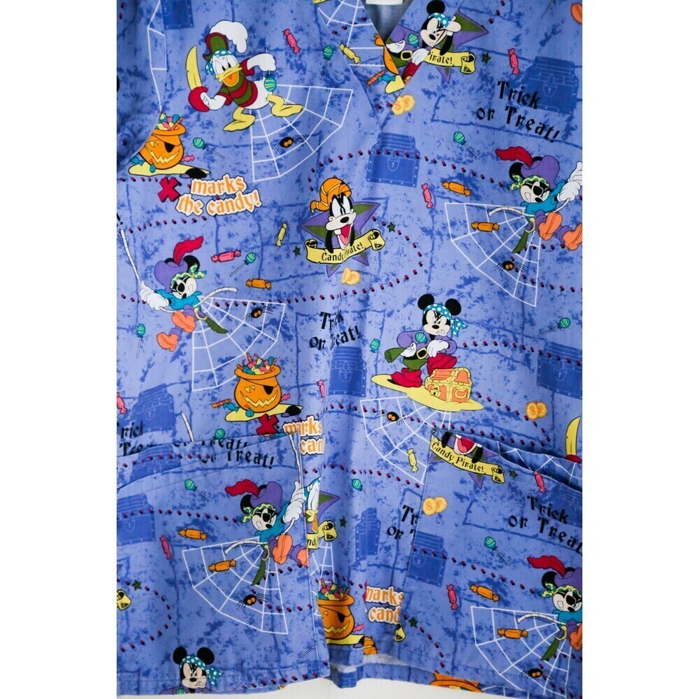 Disney Mickey Mouse Halloween Colourful Cartoon Print Scrub Top S - Picture 4 of 12